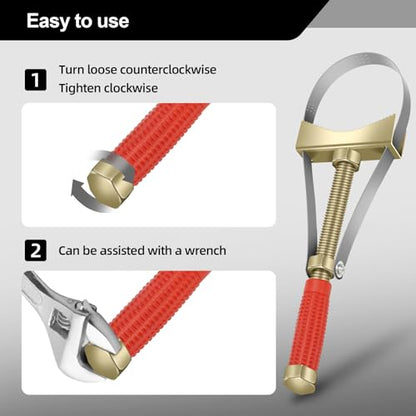 Heavy Oil Filter Wrenches, Strap Wrench, Adjustable Oil Filter Wrench Removal Tool for Trucks Excavators -Adjustable Strap 9-15 cm Diameter