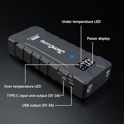 K15 Extremely Safe Jump Starter, 2500A Car Battery Jump Starter for Up to 8.0L Gas or 6.0L Diesel Engines, 12V Portable Jump Box with Smart Jumper Cable, USB-C Charge and 3 Mode Flashlight