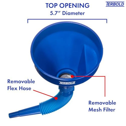 Automotive Flex Funnel with Hose | Wide Mouth Flexible Oil Funnel for Automotive Use - Gas, Transmission Fluid, Car Fuel, Oil Change (Blue) - color: Blue