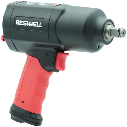BESWELL BW-112FN-A 1/2-Inch Air Impact Wrench, 1254 Ft-Lbs Max Torque | Heavy-duty twin hammer pneumatic gun effortlessly tackles automotive repairs, tire changes, and demanding garage shop work.