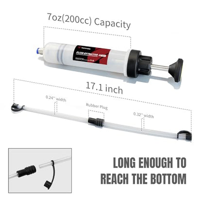 Thorstone 200cc Automotive Fluid Extractor Pump, Manual Oil Change Syringe with 2pcs 22cm PVC Suction Tubes - size: 200cc