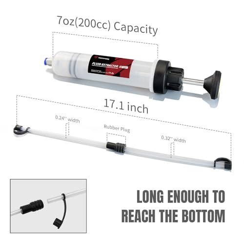 Thorstone 200cc Fluid Extractor Pump with 2pcs 22cm PVC Suction Tubes | Manual Oil Change Syringe and Fluid Transfer Pump for Automotive Liquid Extraction - size: 200cc