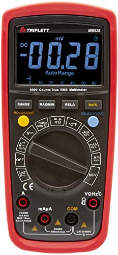 Triplett MM525 High Performance Digital Multimeter | True RMS, 6000 Count, LPF and LoZ and EBTN Display, AC/DC Voltage, AC/DC Current, Resistance, Temperature, Continuity
