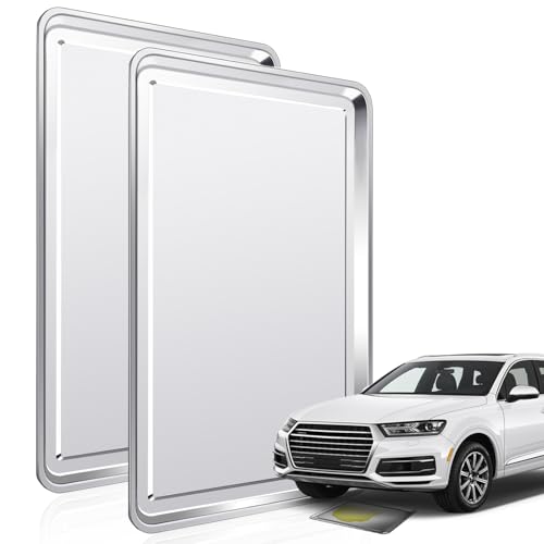 2 Pcs Under Car Oil Pans for Changing Oil, Motorcycle Automotive Oil Change Pan Silver Rust Resistant Drip Tray, Oil Catch Pan Replacement Tray for Garage Machinery Supplies (23.5 x 15.6 Inch) - size: 23.5 x 15.6 Inch