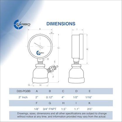 Gas Test Pressure Gauge 60 Pound, 60 PSI / 400 kPa, 3/4” FNPT Connection, Brass Valve, Forged Steel Bell Shape Body Assembly. - size: 3/4" FNPT 0-60 psi, style: Steel Black