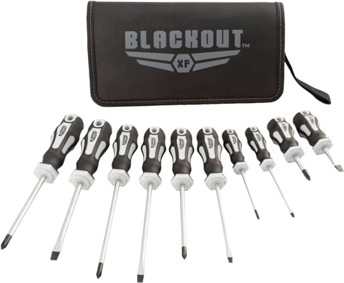 Blackout XP 10-Piece Slotted & Phillips Screwdriver Set Plus Zippered Carrying Bag | Precision Magnetic Screwdriver Tool Set, Black (10 Piece)