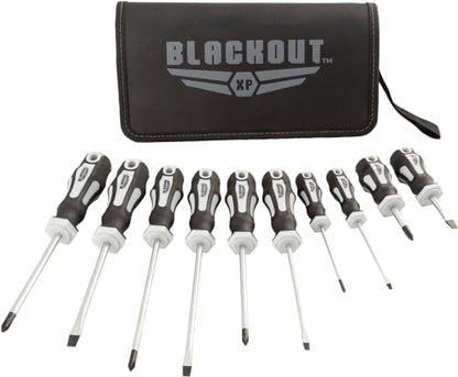 Blackout XP 10-Piece Slotted & Phillips Screwdriver Set Plus Zippered Carrying Bag | Precision Magnetic Screwdriver Tool Set, Black (10 Piece)