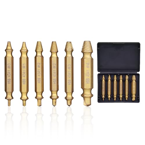 RENYU 6 Pcs Damaged Screw Extractor Kit, HSS 4341 Screw Extractor Remover Set for Stripped Bolts Drill Bit Tools Stripped Head Screws Nuts