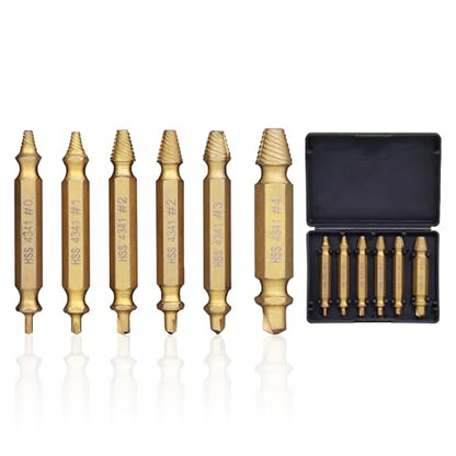 RENYU 6 Pcs Damaged Screw Extractor Kit, HSS 4341 Screw Extractor Remover Set for Stripped Bolts Drill Bit Tools Stripped Head Screws Nuts