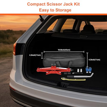 SPECILITE Scissor Jack, 2.5T(5512 Lbs), High-Strength Car Jack & Stand Kit with Rubber Pad, Tire Changing Kit with Ratchet Handle&Lug Wrench, Universal Vehicle Emergency Set for Various Models Red - color: Red