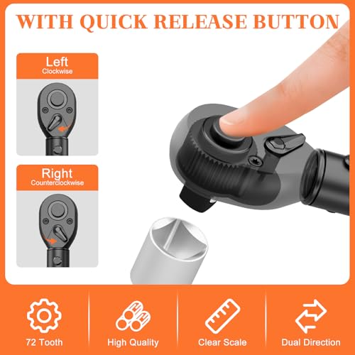 1/4" Inch Pound Torque Wrench, 20-200 In-lb, ±3% Accuracy, Click | Small Mini Bike Tool, 72-Tooth Dual-Direction Head, for Carbon Fiber Bicycle, MTB, Electronics & Precision Instrument - size: 20-200 in.lb（1/4-Inch）