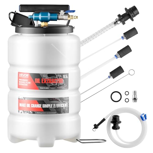 VEVOR Fluid Extractor, 9.5 L Capacity, Pneumatic/Manual Vacuum Oil Extractor Pump with 59 in Long Horse & Three 47 in Extension Tubes, Oil Change Pump with PE Tank for Cars, Lawn Mowers, Boats