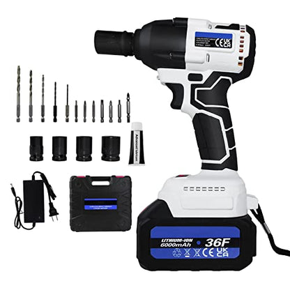 VickyHome Brushless Impact Wrench 1/2 Inch Chuck, 1/2 Impact Driver High Torque 420 NM, Electric Battery Powered Impact wrench Electric impact driver with 2X6000mAh Rechargeable Batteries, 1/2