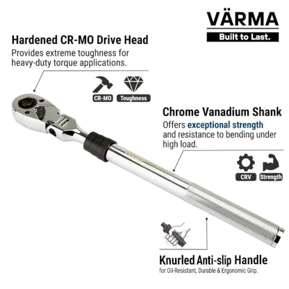 1/2" Drive Ratchet – 13.7–19.2" 6-Stage Extendable Handle, 90T Flex Head, Quick Release, Chrome Vanadium - size: 1/2" Drive Ratchet