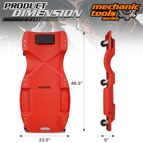 M-AUTO Mechanic Plastic Creeper with Dual Tool Trays, 48" Ergonomic Rolling Garage Shop Creeper with Padded Headrest, 4 Noiseless Casters 350LBS Capacity Red - color: Red