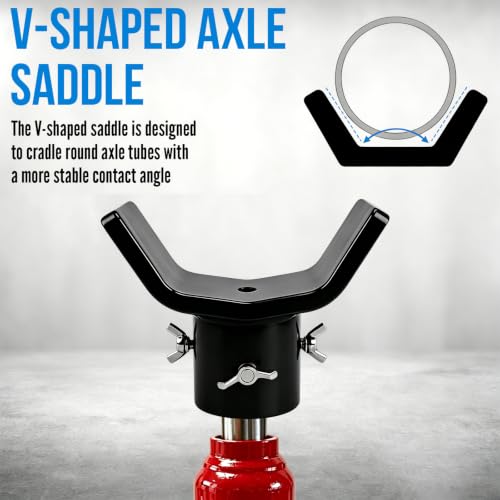 Bottle Jack Adapter,V-Shaped Axle Saddle, Adjustable Bolts (Black | V-shaped axle saddle helps position common 3 in and 4 in round axle tubes for RV, trailer and truck service - color: Black Bolts