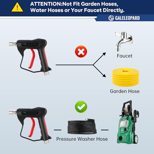 Short Pressure Washer Gun with 1/4" Quick Connector, 4350 PSI High Pressure Washer Gun with 5 Spray Nozzle Tips, 3/8'' Male Plug and M22-14/15mm Fittings, Power Washer Gun Compatible with Foam Cannon