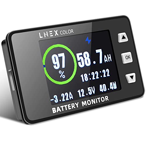 LNEX 500A Shunt Battery Monitor, 2.4" Color Screen RV Monitor with 16ft Shielded Wire, Support High Low Voltage Programmable Alarm for 8-100V Lifepo4, Lithium Sealed, Gel, Flooded Battery - size: 500A
