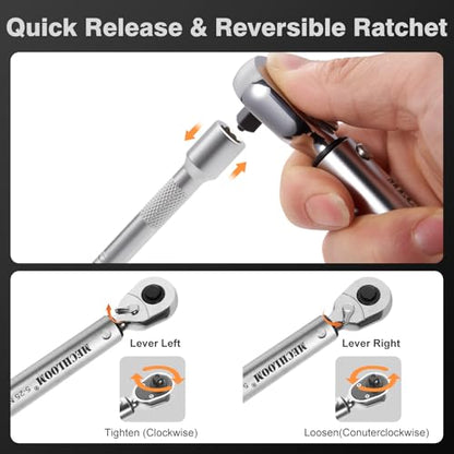 Bicycle Torque Wrench Set, 1/4-Inch, 5–25 Nm, 15-Piece Kit | Click wrench with torque control in both directions, 0.25 Nm increments, 4-inch extension, 13 bits and case.