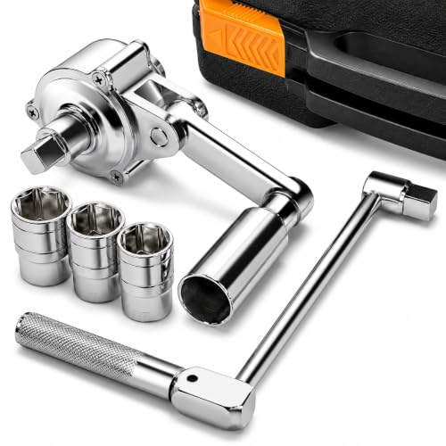 XtremepowerUS Torque Wrench Multiplier Lug Nut Labor Saving Wrench Remover Set (1/2" Driver) Wrench Lug Nut Remover 17mm, 19mm, 21mm Sockets w/Case - style: Torque Wrench (5 PCS)