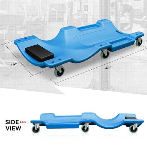 Auto Dynasty 40 Inches Mechanic Creeper, Automotive Garage Repair Low Profile Under Car Rolling Creeper with Padded Headrest, Plastic, Blue - color: Blue, size: 40" L