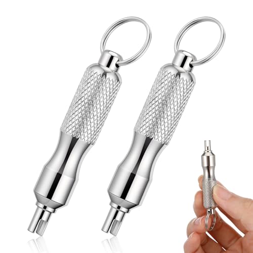 2Pcs Valve Stem Removal Tool, Stainless Steel Motorcycle Keychain, Valve Stem Puller Remover Core Tire Valves Stem Tool Portable Repair Accessories for Car Bicycle Motorcycle Repair Install