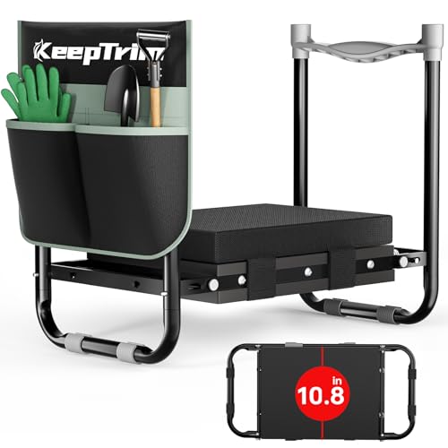 Garden Kneeler and Seat, Foldable Ergonomic Kneeling Bench with Tool Pouch 400 Lbs (Black)