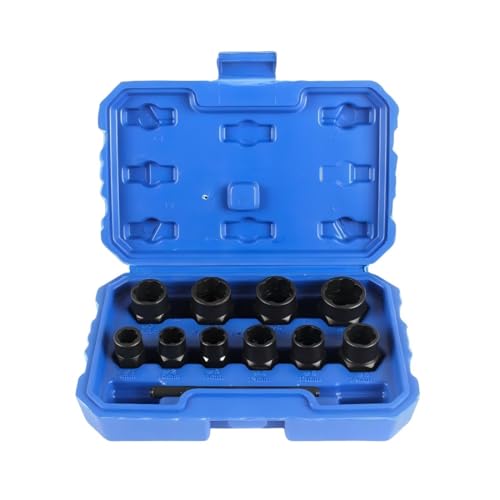 11pcs Twist Socket Set, 9-19mm Lug Nut Remover Set Damaged Bolt Screw Nut Extractor Tool Set Including a Punch Rod - size: 9-19mm 11pcs