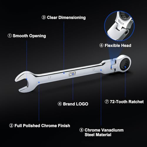 Prostormer 14-Piece Metric Flex-Head Ratcheting Wrench Set | 6-19mm Ratchet Combination Wrenches Kit, 72-Tooth, Cr-V Steel, Organizer Tool Box - style: 14-Piece Metric