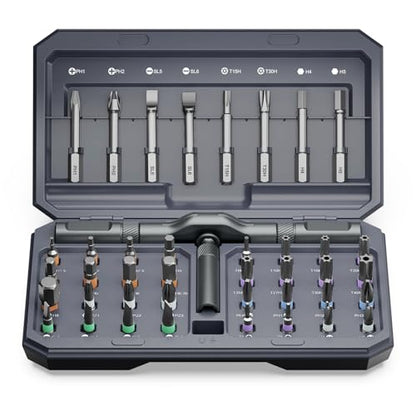 AMIR 42 in 1 Ratchet Screwdriver Set, Magnetic Screwdriver Set with 40 PCS Multi Bit, DIY Repair Tool Kit with Ratchet T Handle, Screw Driver Set Kit for Tools,Bicycle,Electronic Repair - color: Grey