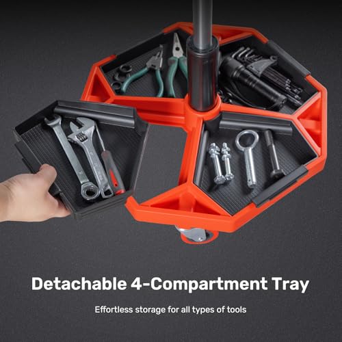 Rolling Mechanic Stool, 300 LBS Adjustable Garage Shop Seat with Tool Trays | Pneumatic Height Adjust, Cushioned Seat, 4-compartment trays, 360° Casters, for Garage, Workshop, Auto Repair, Detailing