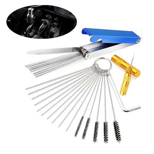 Carburetor Cleaning Kit,Carburetors Carbon Dirt Jet Remove Cleaner, Carb Carburetor Cleaners 13 Cleaning Wires Set, 1 Sharp Pick,1 Throttle Wrench,5 Nylon Brushes, 10 Cleaning Needles
