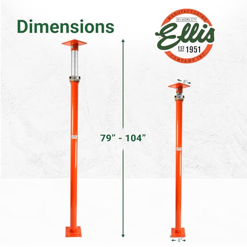 ELLIS Heavy-Duty Adjustable Steel Shore - Basement House Jack for Floor Leveling, Foundation, Beams & Concrete Bracing - 30,000 lb Capacity, 79"-104" Adjustable Support - size: 79" - 104" Adj. Safe Load Capacity (30,000 lb)