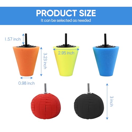 Hovom 5PCS Car Wheel Hub Drill Buffing Sponge Pads Kit, Car Polishing Foam, Sponge Buffing Cone and Polishing Ball Set, Wheel Cleaning Tools Polishing Pads for Drill Attachment (5PCS) - size: 5PCS