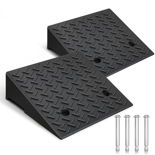 Rubber Curb Ramp,2 Pack,6" Rise Height,for Cars, wheelchairs. | 11023lbs,with fixing bolts, Smooth transition fits vehicles & wheelchairs, lawn mowers,for driveways and sidewalks,shed. - size: 6"H