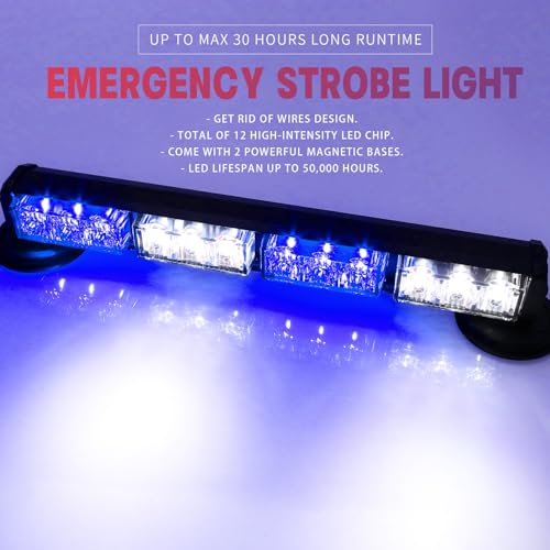 14.8" Battery Powered Emergency Strobe Lights Bar for Trucks/Vehicles Rechargeable Wireless Rooftop Mini Hazard Flashing LED Beacon Warning Light w/Magnetic Base (B/W) - color: #07 B/W/B/W