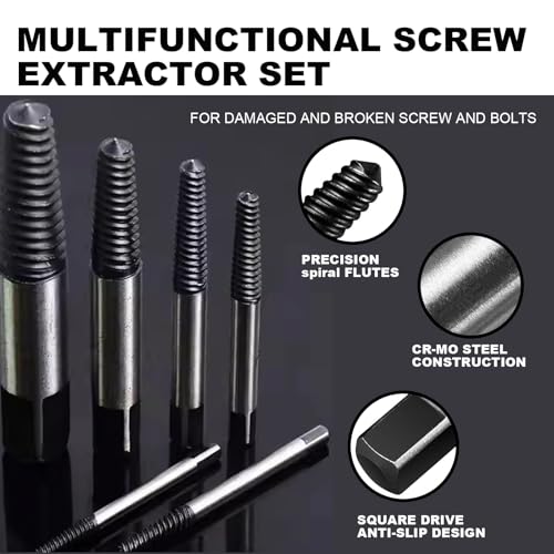 Greywolf 6 pcs screw extractor set, made of 35# Cr-Mo, bolt extractor, spiral groove bolt remover set, can easily remove broken screws, dropped screws, studs - size: 6