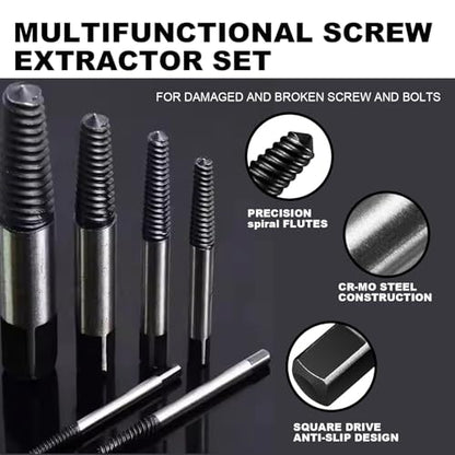 Greywolf 6 pcs screw extractor set, made of 35# Cr-Mo, bolt extractor, spiral groove bolt remover set, can easily remove broken screws, dropped screws, studs - size: 6