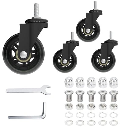 Creeper Caster Wheels Set of 4, Roller Blade Rubber Heavy-Duty 2.5 Inch Castor Replacement, 360 Degree No Noise Wheel for Mechanic Stool, Rolling Creeper Garage Seat - style: 4 Pcs No Brakes