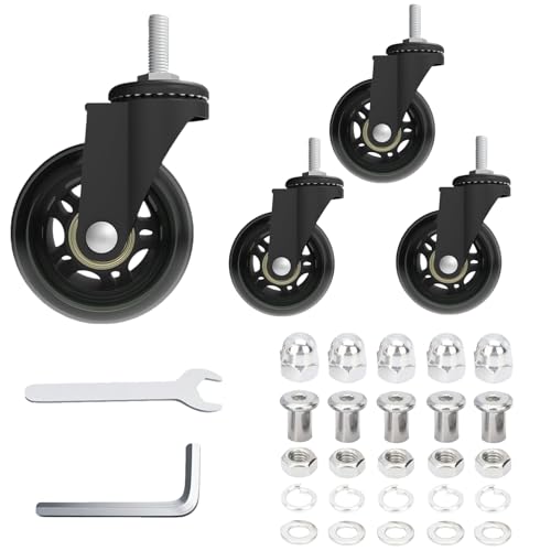 Creeper Caster Wheels Set of 4, Roller Blade Rubber Heavy-Duty 2.5 Inch Castor Replacement, 360 Degree No Noise Wheel for Mechanic Stool, Rolling Creeper Garage Seat - style: 4 Pcs No Brakes