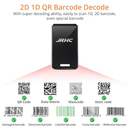 1D 2D Wearable Ring Barcode Scanner, Portable Mini Barcode Reader with 3-in-1 Bluetooth & USB Wired & 2.4G Wireless, Compatible with iOS, Android, Windows, Mac Tablets Or PC