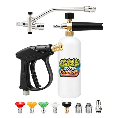 SEPLY Foam Cannon for Pressure Washer Gun Kit with Dual Connector Accessory, Car Wash Foam Gun with 5 Pressure Washer Nozzle Tips 3/8'' Swivel Quick Connector and M22-14mm and M22-15 mm Fitting