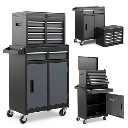 Goplus Rolling Tool Chest, 5-Drawer Tool Box Organizer w/Lockable Wheels & Sliding Drawers & Detachable Top & Adjustable Shelf, Tool Storage Cabinet for Garage Workshop(Gray) - color: Grey, style: 5 Drawers