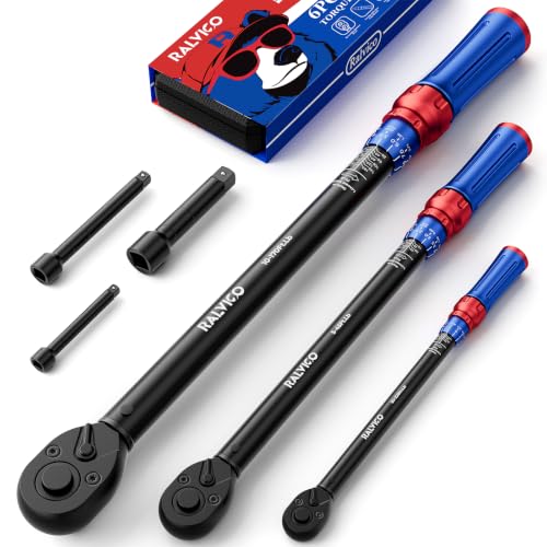 Torque Wrench Set 1/4 3/8 1/2 Inch Drive For Auto Moto Bike Repair | 3% High Accuracy，Quick-Release Convenience，Includes Extension Bars，Fits the Natural Curve of Hand / Ergonomic Handle