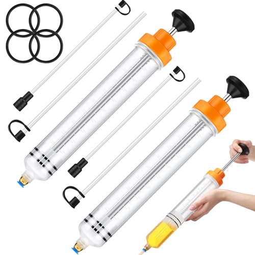 Lothee 2 Pack 500cc Automotive Fluid Extractor Pump Oil Extractor Hand Syringe Pump with Hose Manual Suction Vacuum Fuel Car Transfer for Power Steering, Hydraulic Fluid(Orange) - color: Orange