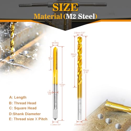 M3.5x0.6 Tap and 2.9mm Drill Bit for Metal,M2 HSS Metric Drill and Tap Set | Combination of Drill and Tap Kit for Metal - size: M3.5 x 0.6 Tap - 2.9mm Drill
