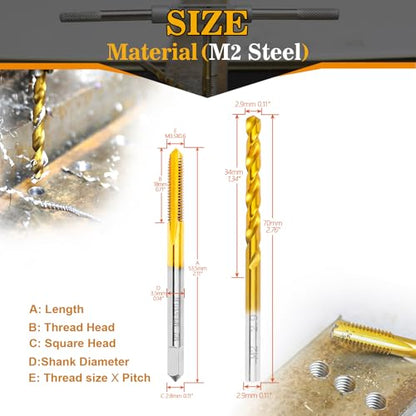 M3.5x0.6 Tap and 2.9mm Drill Bit for Metal,M2 HSS Metric Drill and Tap Set | Combination of Drill and Tap Kit for Metal - size: M3.5 x 0.6 Tap - 2.9mm Drill