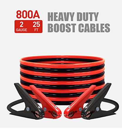 AUTOGEN Heavy Duty Jumper Cables, Booster Cables 2 Gauge 25Feet 800AMP Automotive Jumper Cables Kit for Car, SUV, and Trucks with Professional Clamps and Carrying Bag