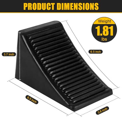 2 Pack Heavy Duty Wheel Chocks, Solid Rubber RV Wheel Chock for Trailers, Black Tire Chocks for Cars, Truck,Travel Trailers, Camper and ATV, 6.5" x 3.6" x 3.7" - color: 2 Pack