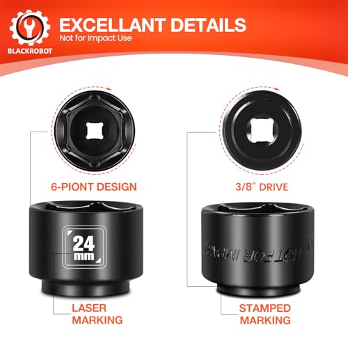 BLACKROBOT 24mm Low Profile Oil Filter Socket, 3/8" Drive 6-Point Oil Filter Cap Remover and Installer Tool, Chrome Vanadium Steel - size: 24mm